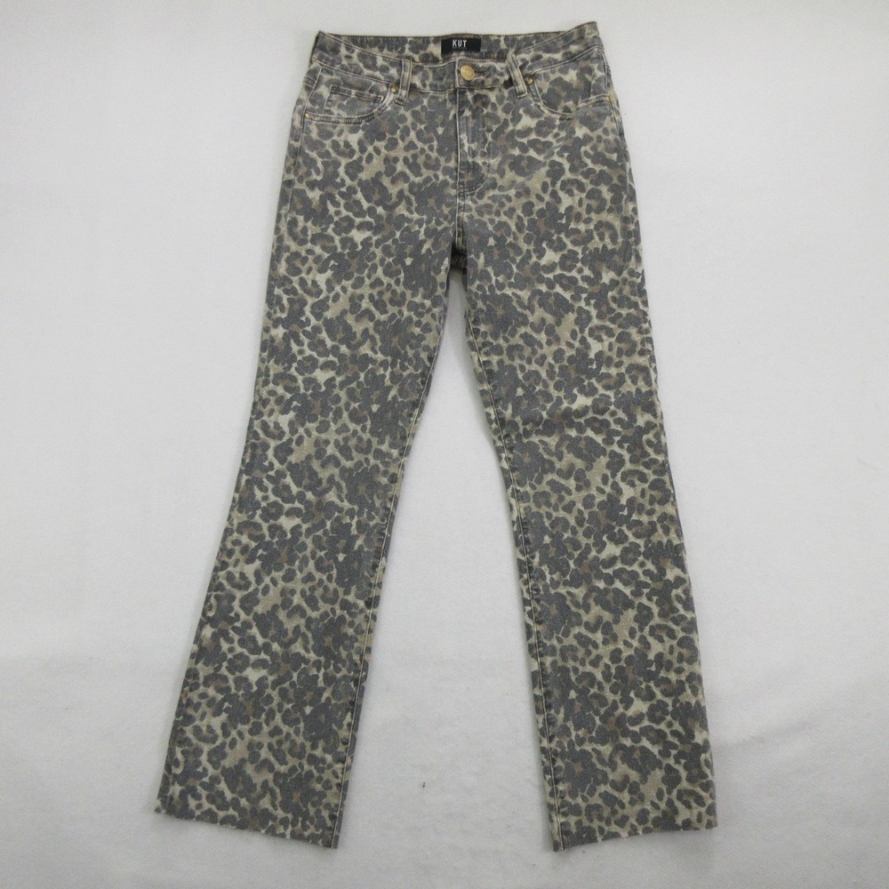 KUT from the Kloth Women Jeans 4 Kelsey Flare Gray Tan Leopard Animal Print